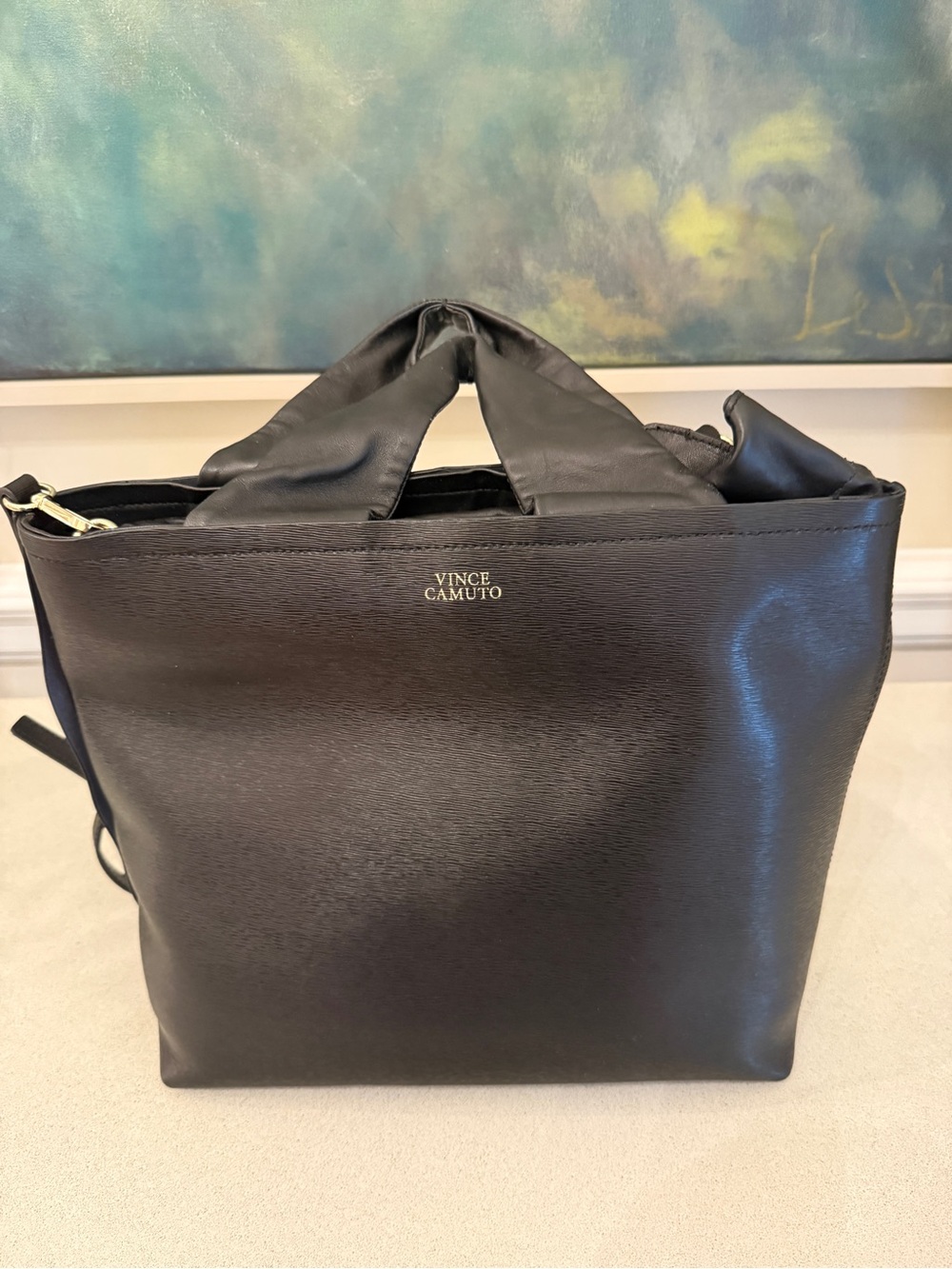 Vince Camuto Black Saffiano Asti Leather Tote